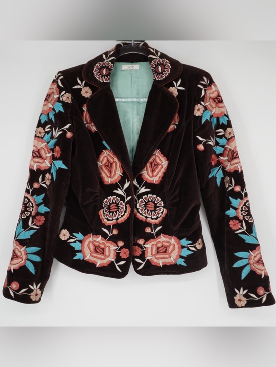 Cache Jackets & Blazers - Cach’e Velvet embroidered Brown blazer Size 2 Y2K Bohemian Hippie Artsy‎